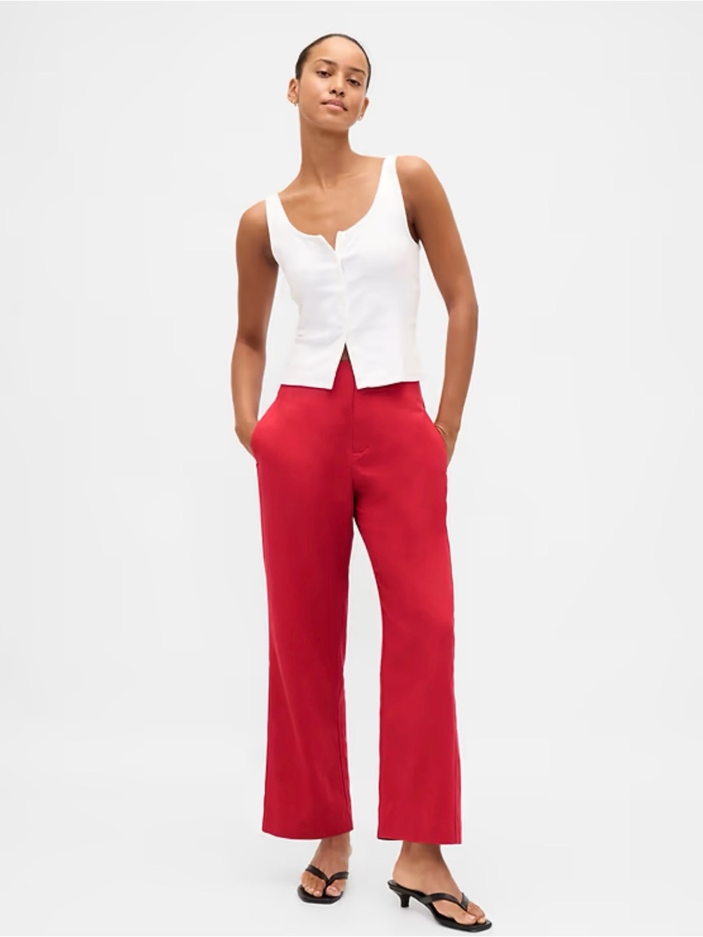 NWT Women's Gap Linen-Blend Relaxed Straight Ankle Pants